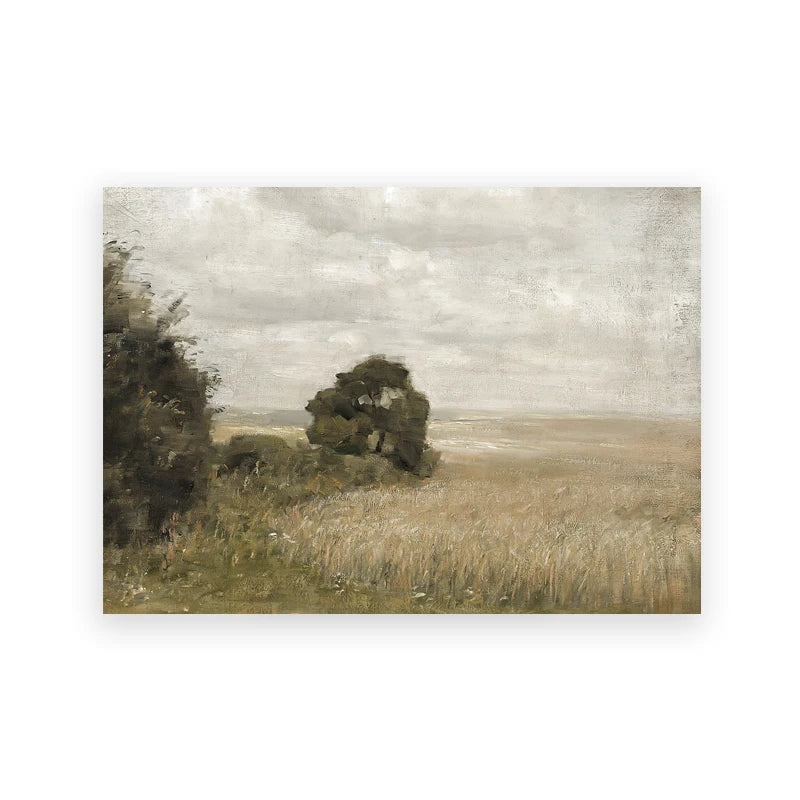 Summer Landscape Vintage Oil Painting Canvas Wall Art – Retro Green Farmhouse Decor