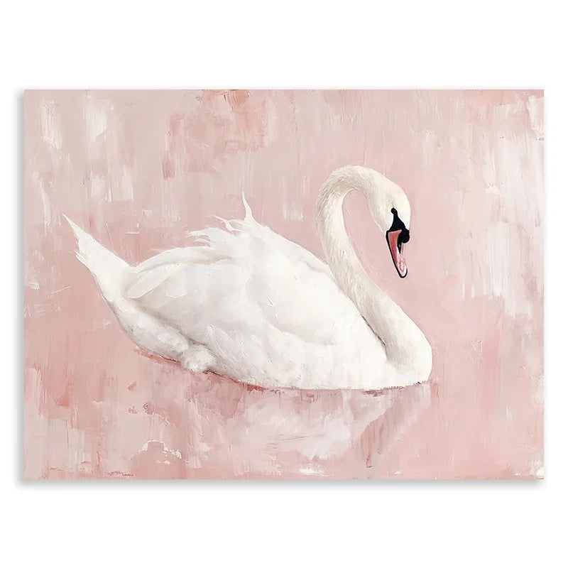 Pink Butterfly Flower Swan Canvas Wall Art – Vintage Nursery Home Decor
