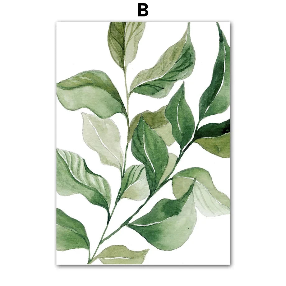Modern Nordic Green Plant Canvas Wall Art – Spring Botanical Home Decor