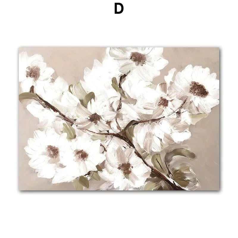 Beige Peach Blossom Swan Lover Canvas Wall Art – Nordic Spring Home Decor