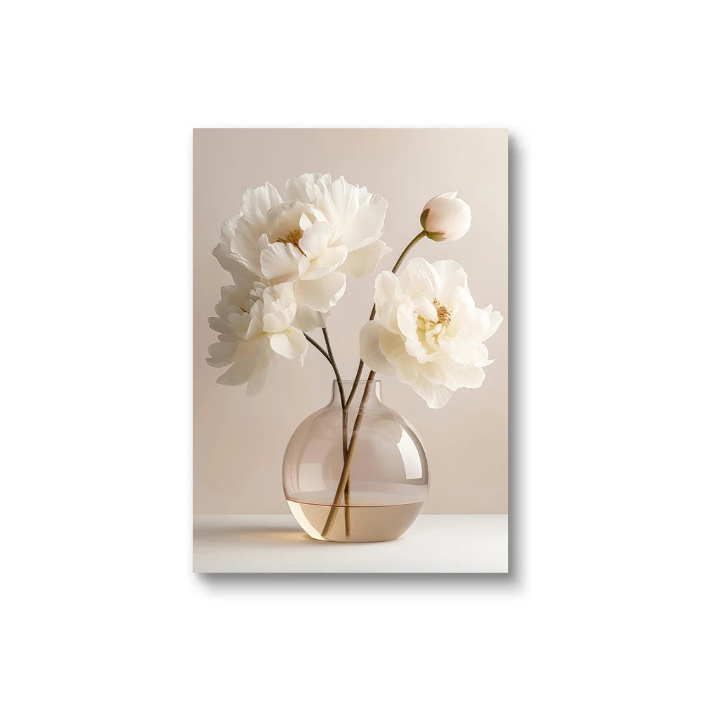 Frameless Nordic Beige Peony Canvas Wall Art – Floral Botanical Home Decor (1PC/3PCS)