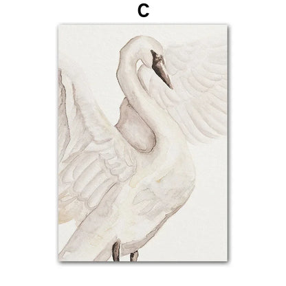Beige Peach Blossom Swan Lover Canvas Wall Art – Nordic Spring Home Decor