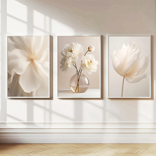 Frameless Nordic Beige Peony Canvas Wall Art – Floral Botanical Home Decor (1PC/3PCS)