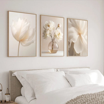 Frameless Nordic Beige Peony Canvas Wall Art – Floral Botanical Home Decor (1PC/3PCS)