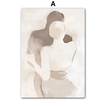 Beige Peach Blossom Swan Lover Canvas Wall Art – Nordic Spring Home Decor