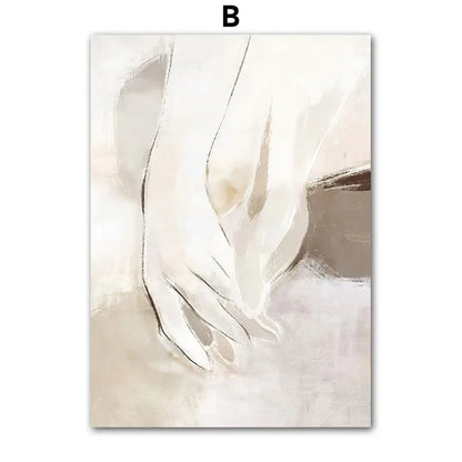 Beige Peach Blossom Swan Lover Canvas Wall Art – Nordic Spring Home Decor