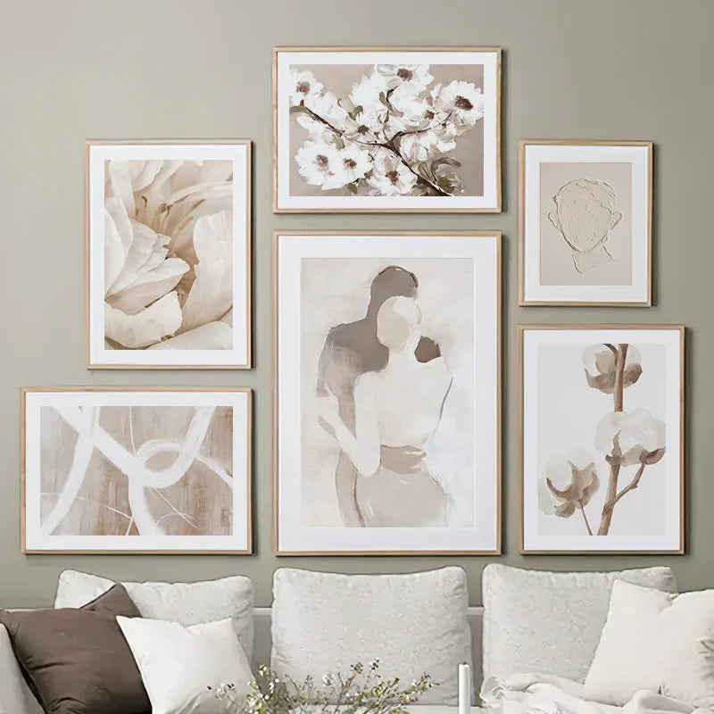 Beige Peach Blossom Swan Lover Canvas Wall Art – Nordic Spring Home Decor