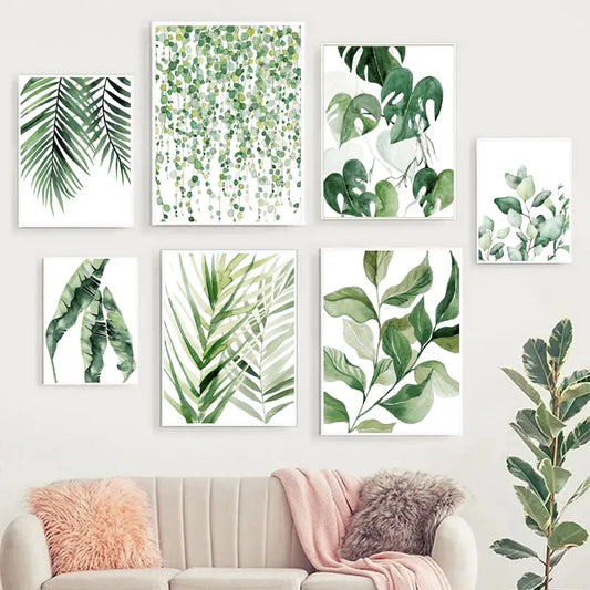 Modern Nordic Green Plant Canvas Wall Art – Spring Botanical Home Decor