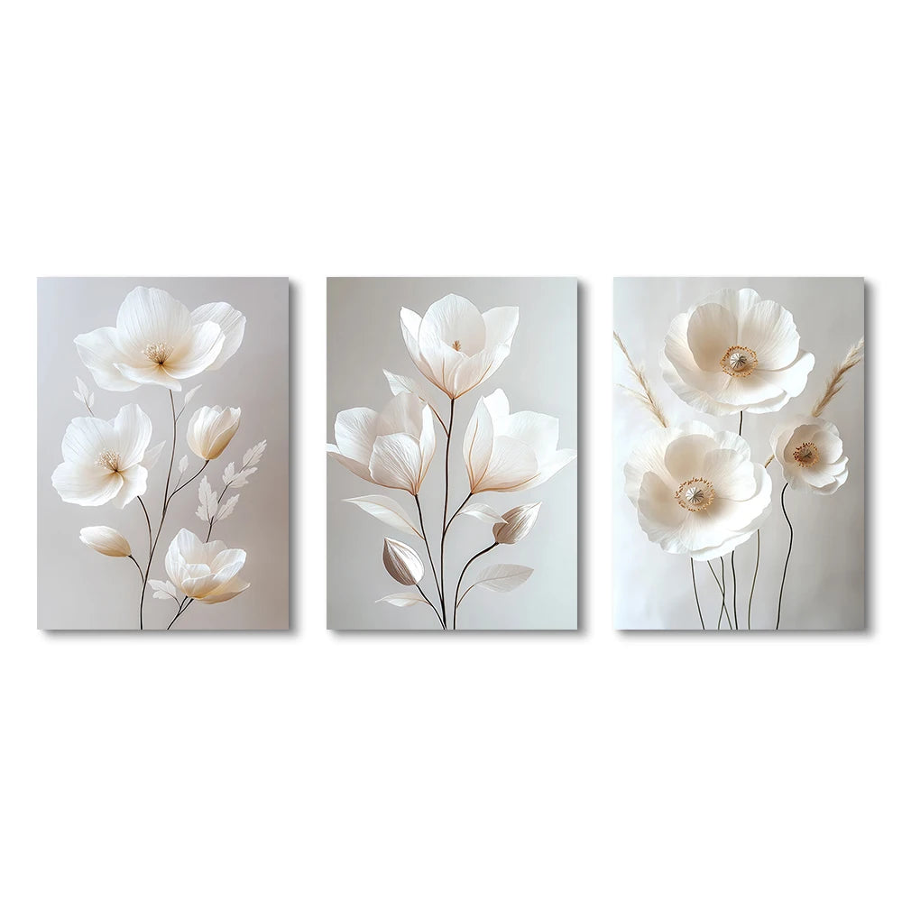 Frameless Nordic Beige Peony Canvas Wall Art – Floral Botanical Home Decor (1PC/3PCS)