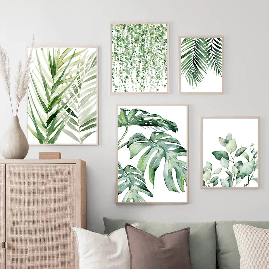 Modern Nordic Green Plant Canvas Wall Art – Spring Botanical Home Decor