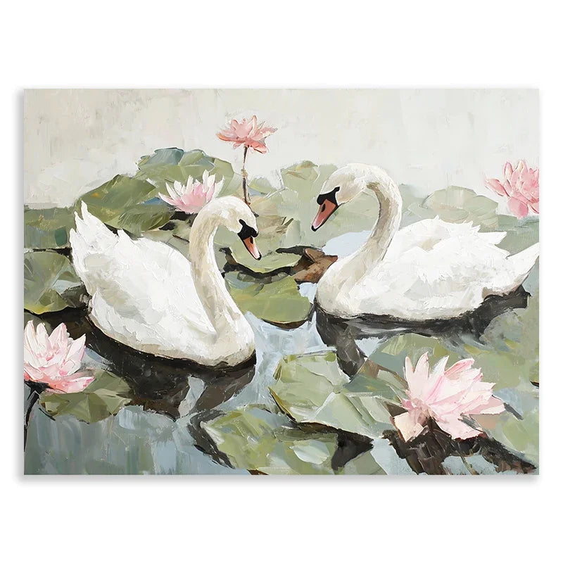 Pink Butterfly Flower Swan Canvas Wall Art – Vintage Nursery Home Decor