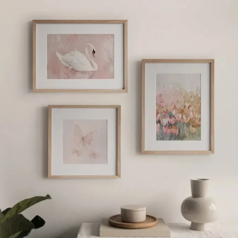Pink Butterfly Flower Swan Canvas Wall Art – Vintage Nursery Home Decor