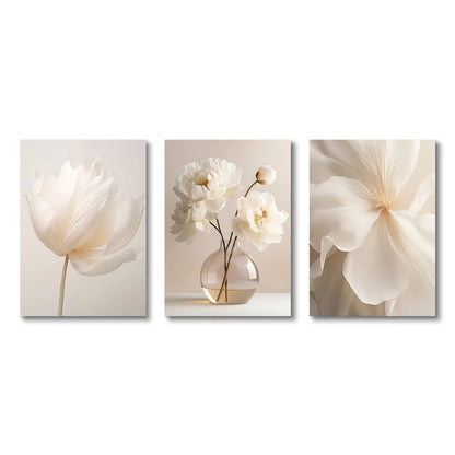 Frameless Nordic Beige Peony Canvas Wall Art – Floral Botanical Home Decor (1PC/3PCS)