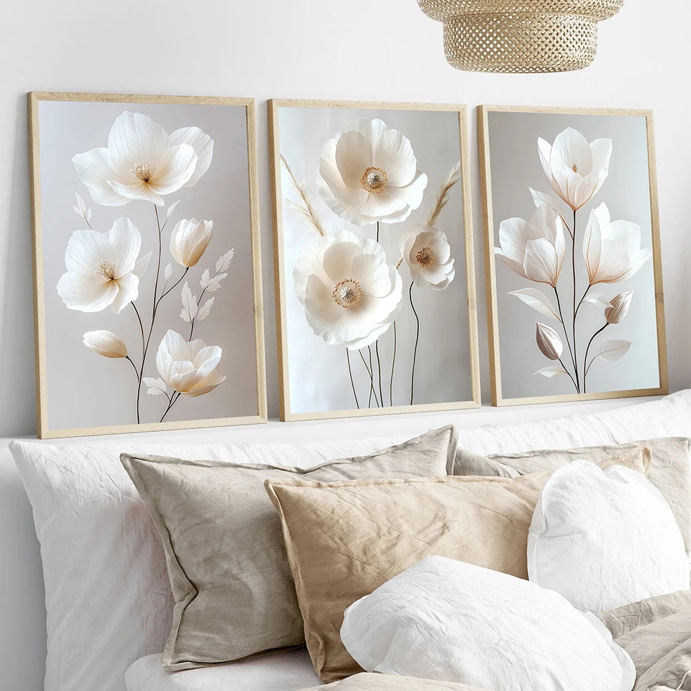 Frameless Nordic Beige Peony Canvas Wall Art – Floral Botanical Home Decor (1PC/3PCS)