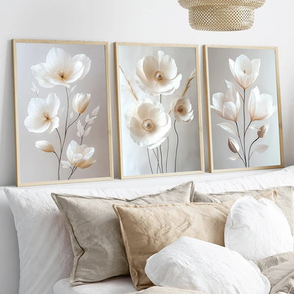 Frameless Nordic Beige Peony Canvas Wall Art – Floral Botanical Home Decor (1PC/3PCS)