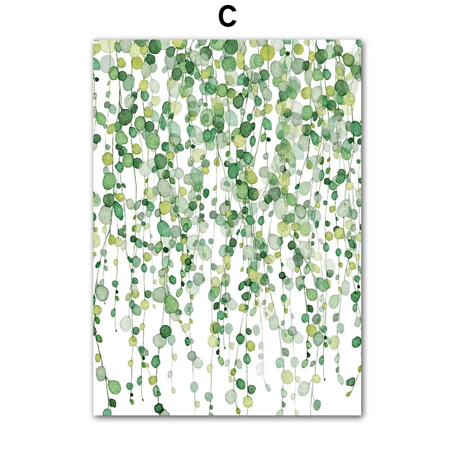 Modern Nordic Green Plant Canvas Wall Art – Spring Botanical Home Decor