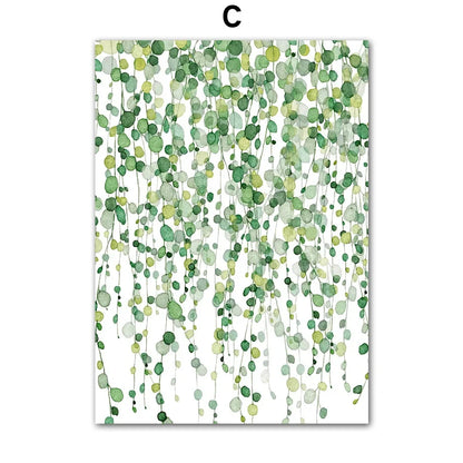 Modern Nordic Green Plant Canvas Wall Art – Spring Botanical Home Decor